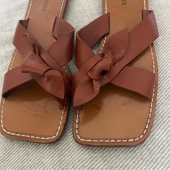 STAUD Lei Bow Brown Leather Slip-On Sandals with Criss-Cross Straps Size 35 - Picture 5 of 8